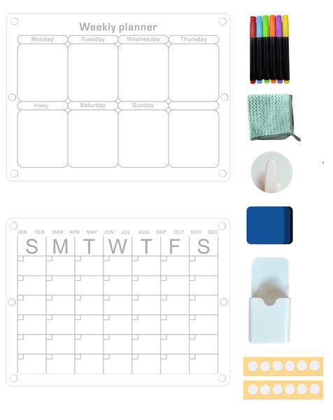 Acrylic Magnetic Monthly &amp; Weekly Calendar for Fridge | Planner Set