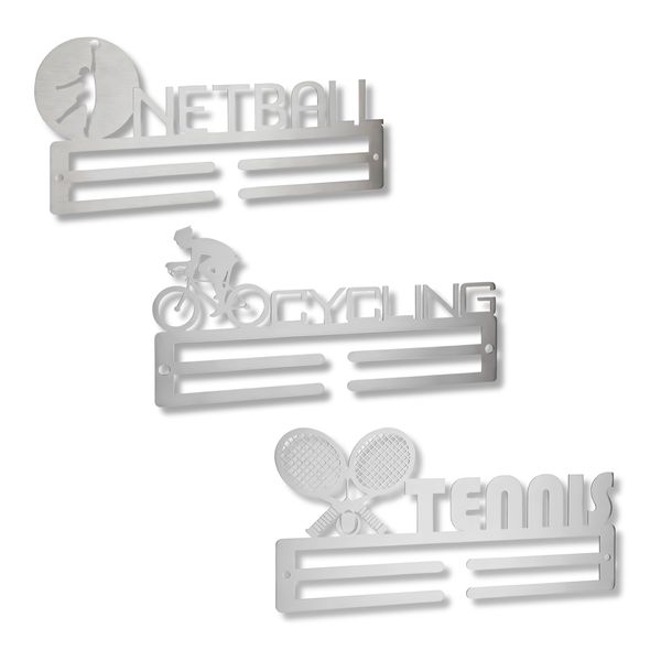 Stainless Steel Medal Hangers - Netball, Cycling, and Tennis Designs