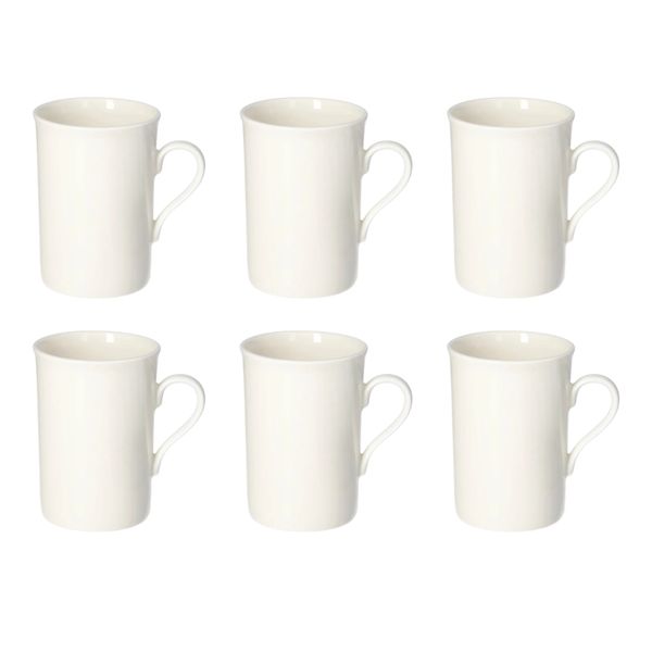 6 Piece White Ceramic Tea Mug 10cm