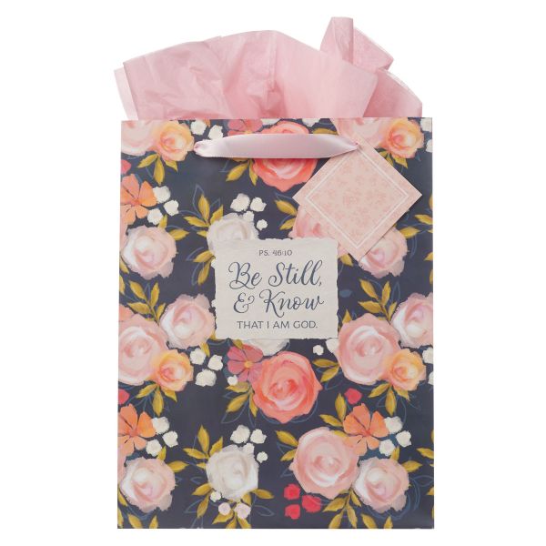 Portrait Gift Bag with Gift Tag - Be Still and Know That I Am God, Peonies