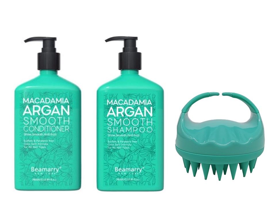 BEAMARRY Macadamia Argan Smooth Set 380ml + Scalp Massage Brush - Green(01)