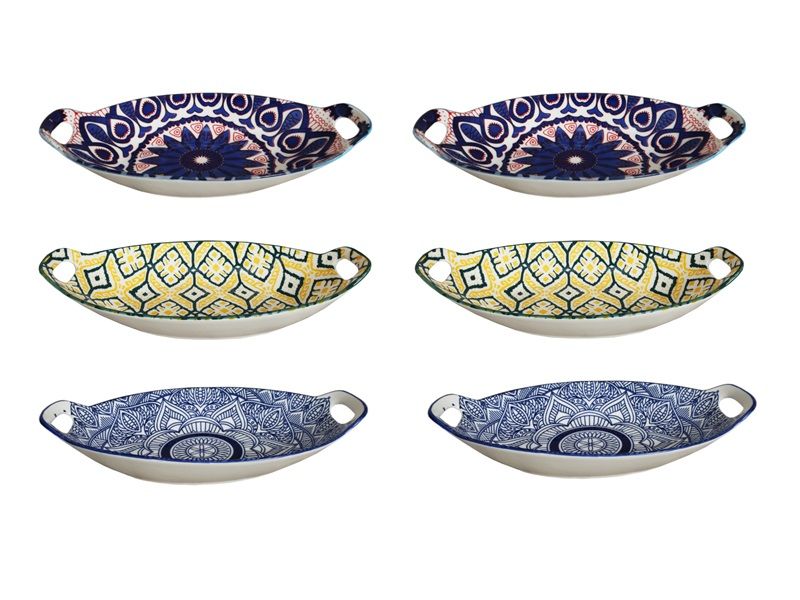Ethnic Plate Oval Ears 3 Assorted - 6 Piece