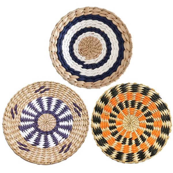3-Piece Wall Hanging Basket, Unique Woven Decor Boho Round Woven Wall Basket