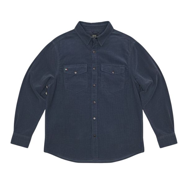 Men's Navy Blue Corduroy Shirt Long Sleeve 100% Cotton Button-Up Casual