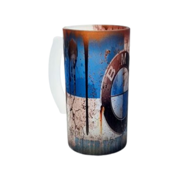 Frosted Glass Beer Stein - BMW Themed
