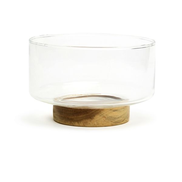 George &amp; Mason - Glass Bowl with Acacia Wood Base - 17.5cm