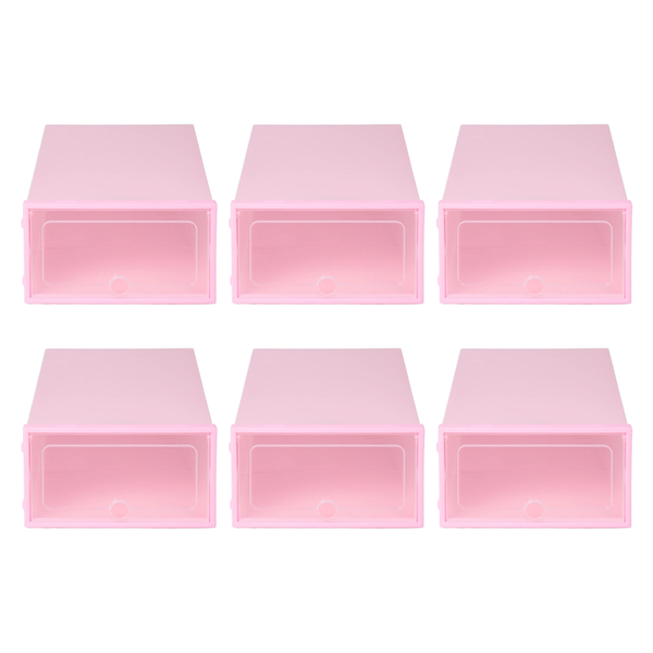 6-Piece Candy Color Shoe Box Transparent Plastic Shoe Storage Pink