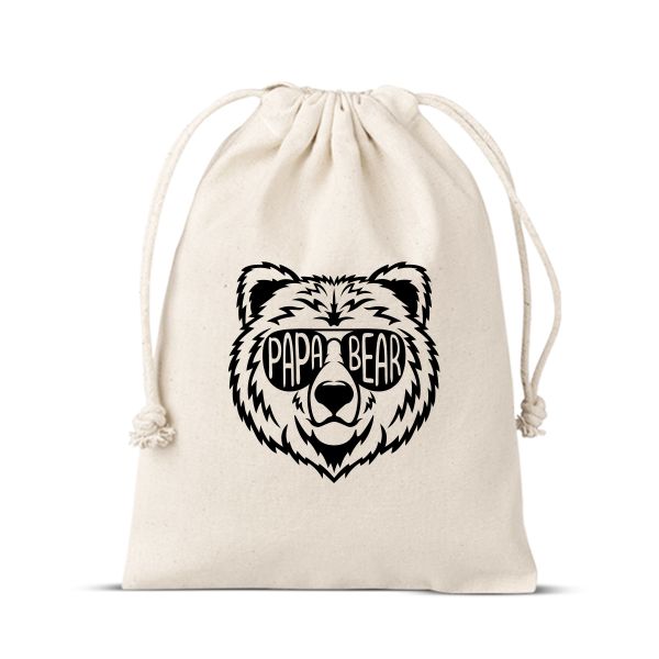 Large Cotton Twill Papa Bear Dad Gifting Drawstring Bag