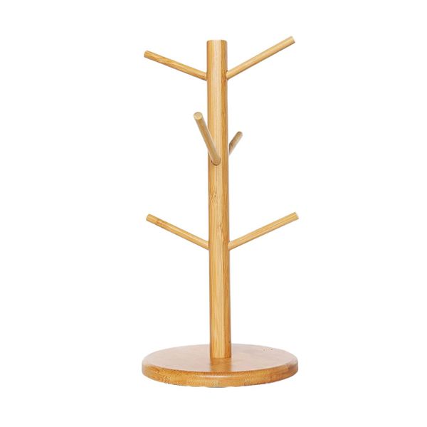 Bamboo Countertop Mug Organizer Rack 6 Hooks Cup Drying Stand - 16cm