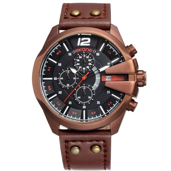 Skone Boston Chrono Black Mens Watch - Brown Strap