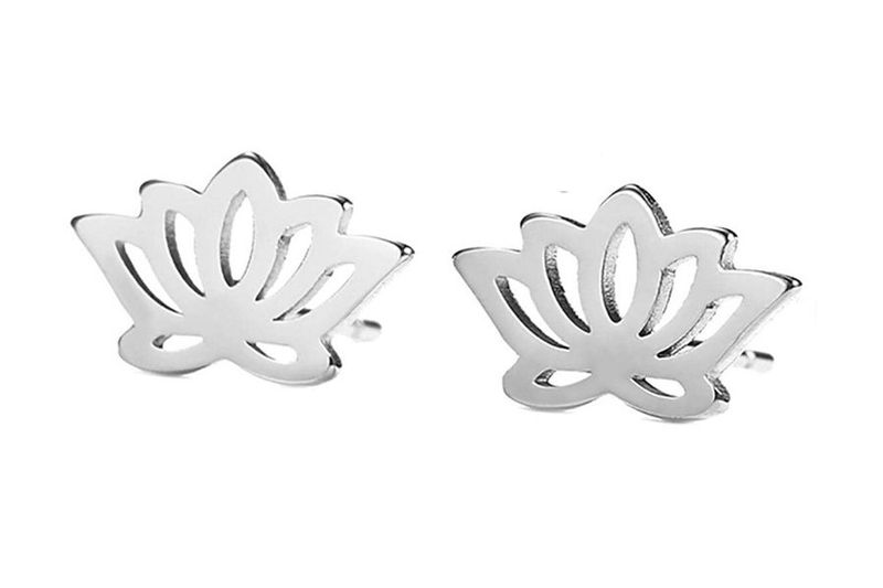 Solid Stainless Steel Adorable Stud Earrings - Lotus flower