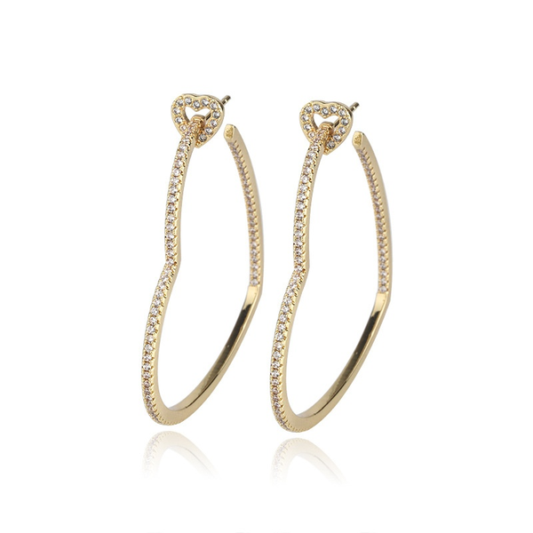 ZELTRYN Oversized Heart Outline Crystal Hoop Earrings