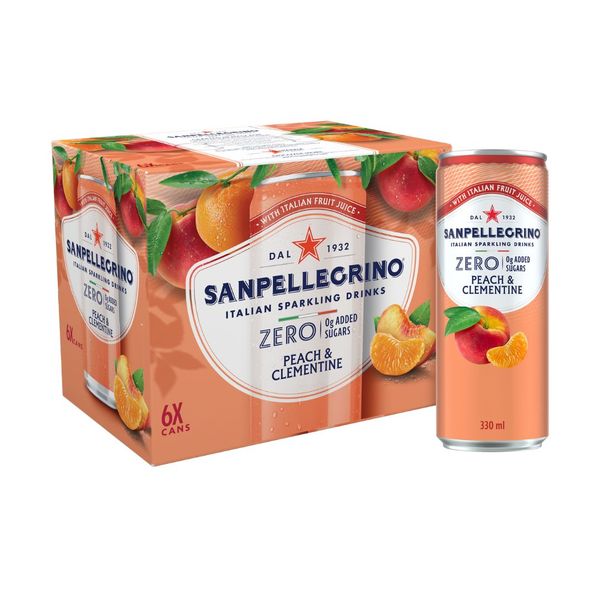 Sanpellegrino Zero Peach &amp; Clementine Italian Sparkling Drink 6 x 330ml
