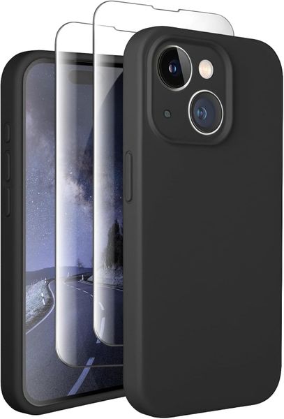 For iPhone 15 Plus Black Silicone Case and 2 Screen Protectors