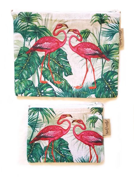 2-Piece Vintage Flamingo Handbag Organiser - Fabric Money Pouch Set