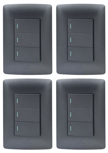 Hello Today Metallic Black 3 Lever 1 Way Light Switch - 4 Pack