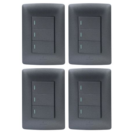 Hello Today Metallic Black 3 Lever 1 Way Light Switch - 4 Pack Image