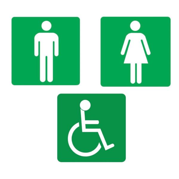 Safety Signs - 3 Piece - Ladies &amp; Mens Toilet, Wheelchair Accessible - 19x19cm