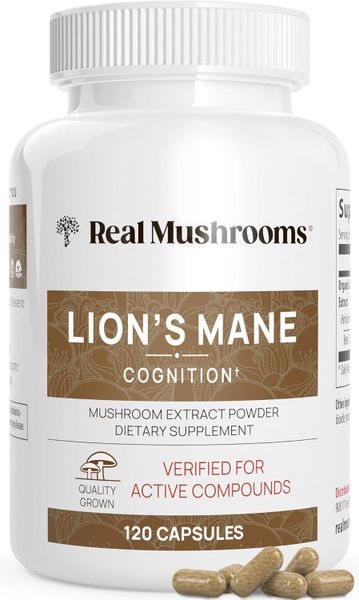 Real Mushrooms Lions Mane Mushroom Cognition (120 Capsules)