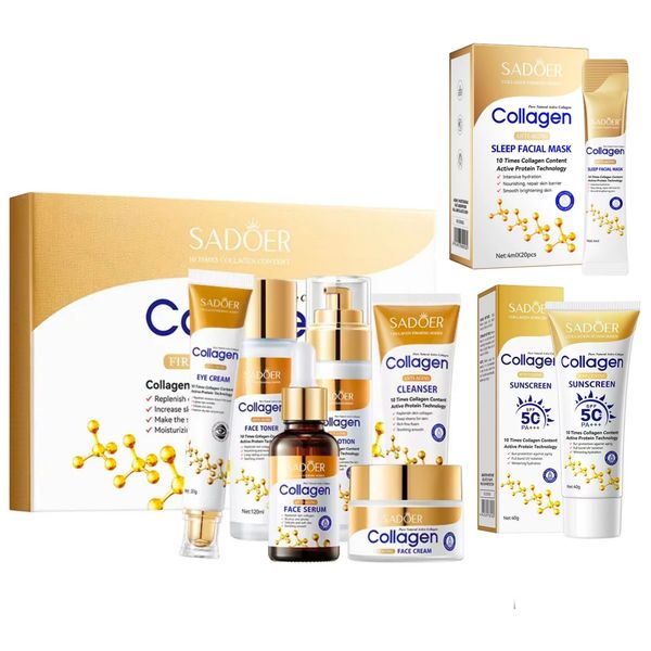 SADOER Collagen Skincare Set with SPF50 &amp; Sleep Mask - Firming Care