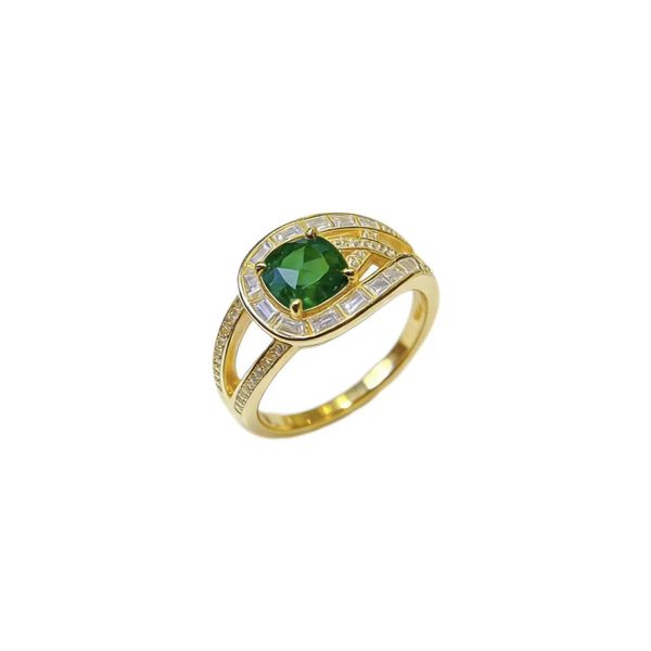 S925 Sterling Silver Translucent Ring With Openwork Square Gemstone Band