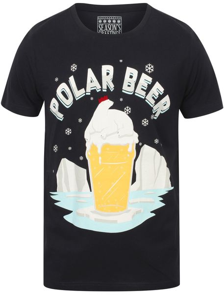 Men's Polar Beer Christmas T-Shirt in Dark Navy