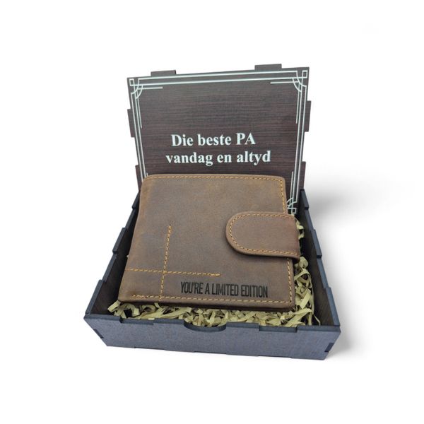 Mens Leather Wallet Engraved - Die Beste Pa Vandag en Altyd - in Gift Box