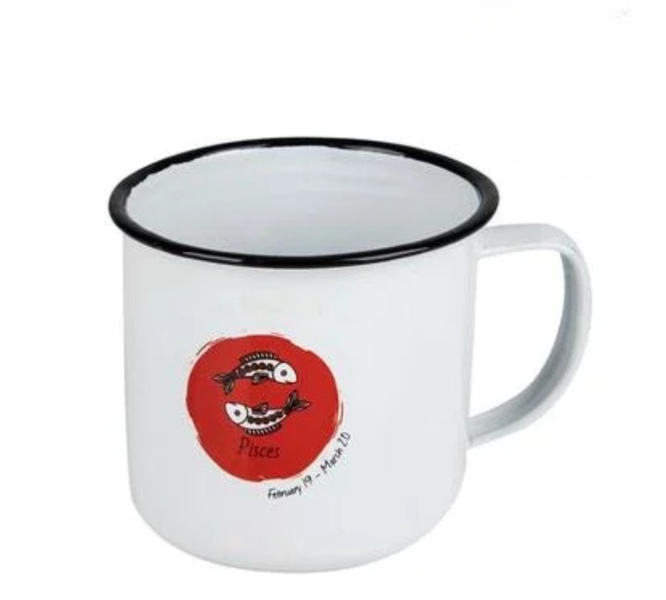 Handy 8cm Enamel Mug with Pisces Horoscope Design