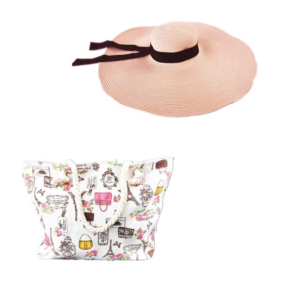Cubana Sun Hat For Women Pale Pink + Eifflel Tote Bag
