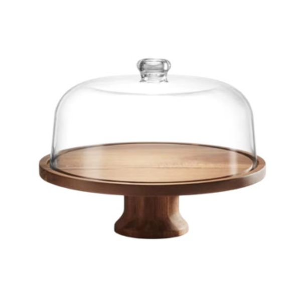 ZY149-4A Glass Dome Cover Cake Stand with Wooden Stand (30CM)