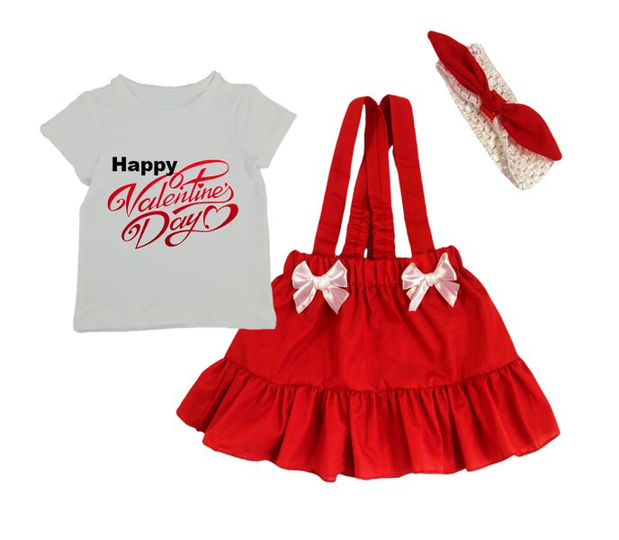 Happy Valentine's-Red Suspender Dress, Shirt &amp; Headband
