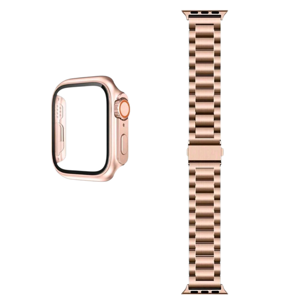 Rose Gold Stainless Steel Metal Strap And Case Compatible With Apple 42mm