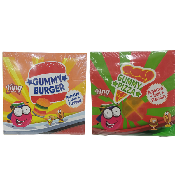 King Candy Assorted Fruit Flavours - Gummy Burger 50pcs +Gummy Pizza 50pcs