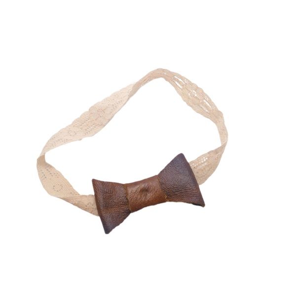 Pitta-Patta Soft Genuine Leather Cream Headband With Flat Bow