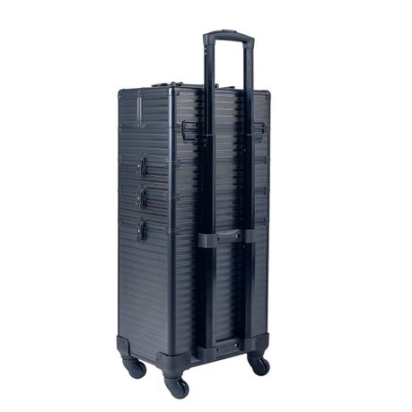 Metallic Black Professional Makeup Case Hairdressing Cosmetic Trolley