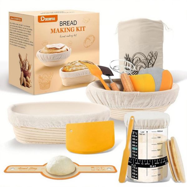 Sourdough Bread Baking Kit - 10" Oval &amp; 9" Round Banneton Set with Tools