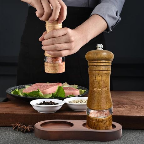X-Home Wooden Manual Salt and Pepper Grinder Set/Spice Mill and