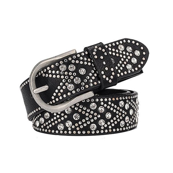 PU Leather Rivet Rhinestone Women's Studded Belt Female Rock Strap