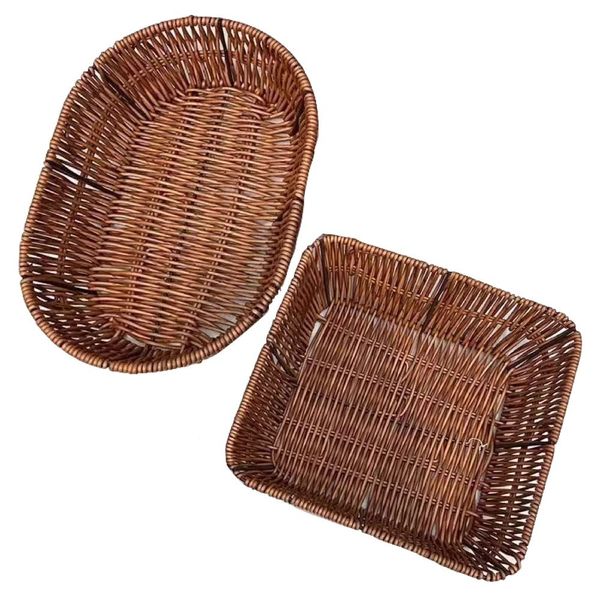 Home Kitchen Decor Rattan Tabletop Serving Baskets Set of 2