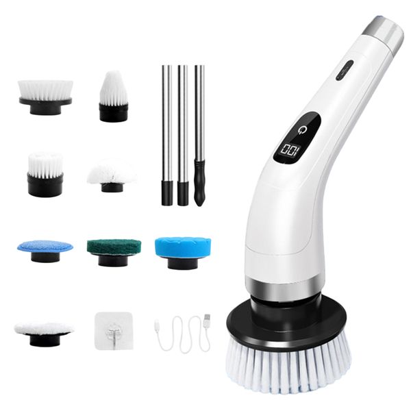 9-in-1 Electric Cleaning Brush Set in White and Black