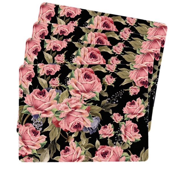 Pink on Black Floral Placemats