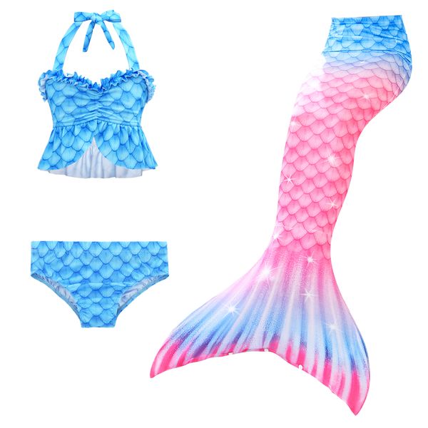 Iconix 3 Piece Kids Blue and Pink Ombre Mermaid Bikini | GB32
