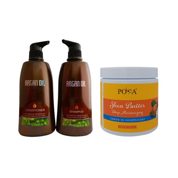 Moroccan Argan Oil Twin Pack 750ml &amp; Posa Leave-In Conditioner