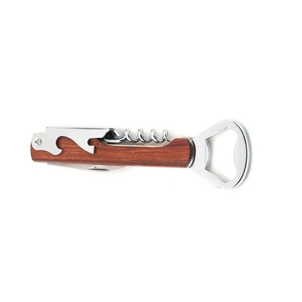 Wood Handle Stainless Steel Hand-Held Deluxe Bottle Opener Corkscrew Double