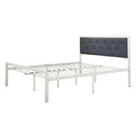 Hazlo Solteiro Metal Bed with Upholstered Headboard Grey White