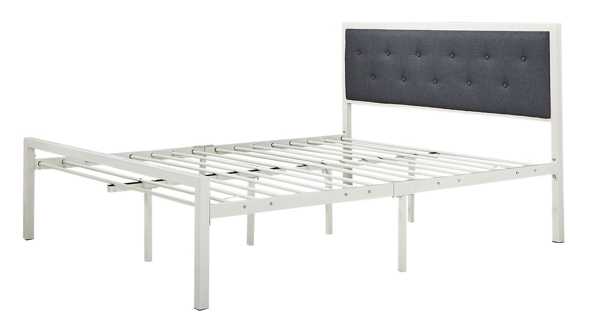 Hazlo Solteiro Metal Bed with Upholstered Headboard Grey White Shop