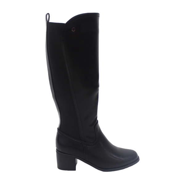 Lamara Paris Yada knee High With Elastic Mat Back Boots 6cm Heel Black