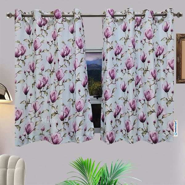 Matoc Designs Café Curtain - Sky Purple Flower - Eyelet - Pack of 2