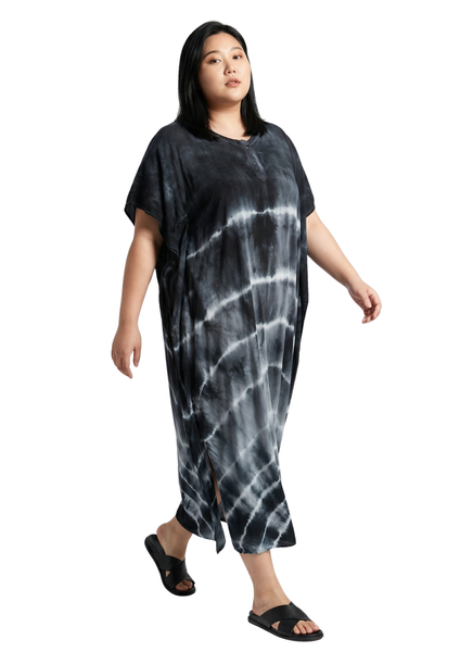 Black Tie Dye Rayon Oversized Kaftan for Plus Size Women