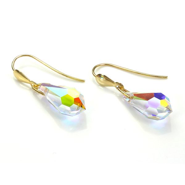 Jewellery Box - 9ct Yellow Gold Aurora Borealis Crystal Pear Drop Earrings